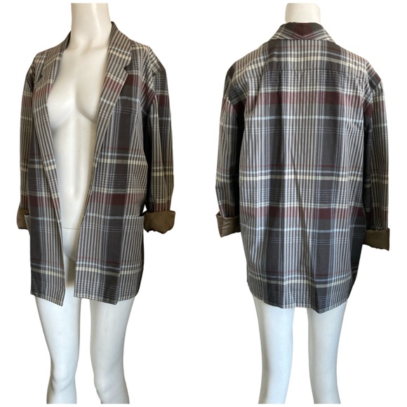 Vintage LAUREL By Escada Plaid Oversized Open Front Blazer Jacket Sz 40 L - Picture 3 of 12